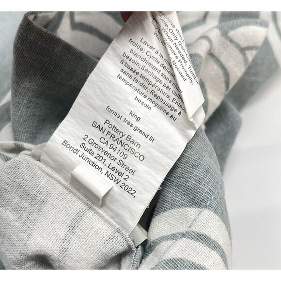 POTTERY BARN Kendra Trellis Blue White King Pillow Sham Cotton Linen Blend - Picture 3 of 5